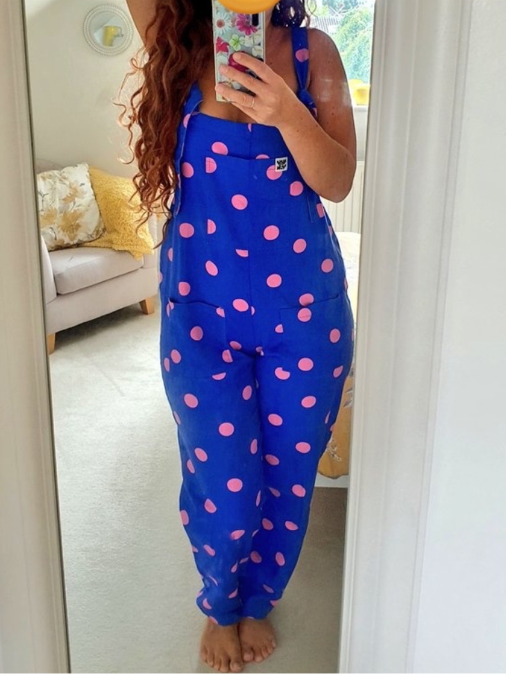 Lucy & Yak Limited Edition Cobalt Blue & Pink Polka Dot Overalls - US 6 / UK 10
